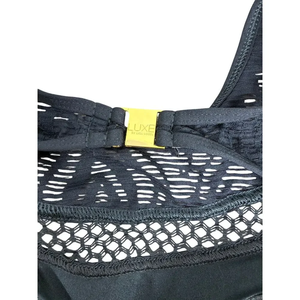 LUXE By Lisa Vogel Black Overlay Tankini Size 4 Beach Resort Summer Vacation